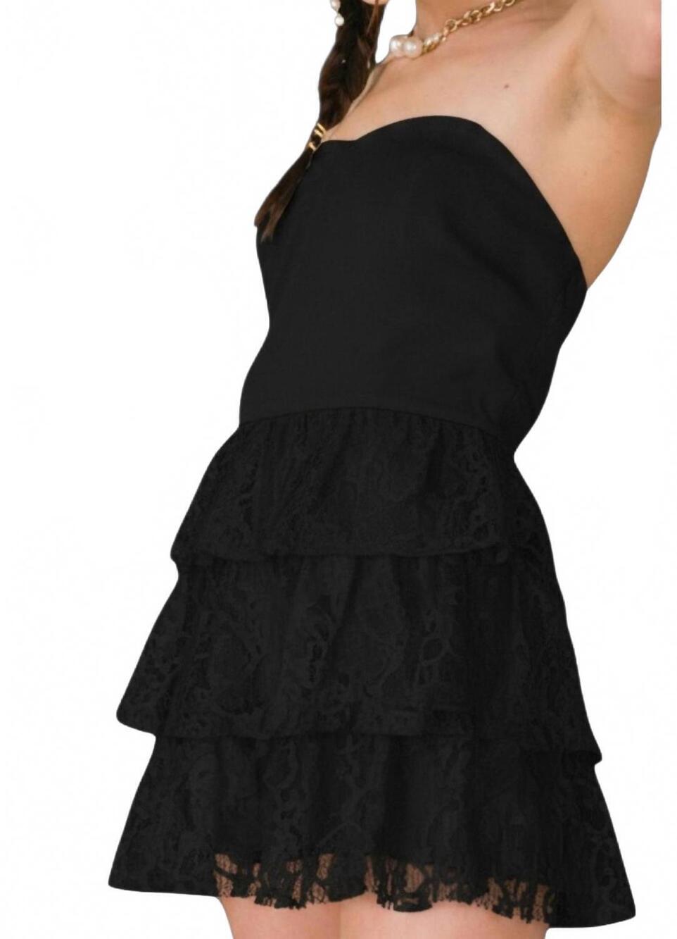 NEW IDEM DITTO strapless bustier tier lace romper in black